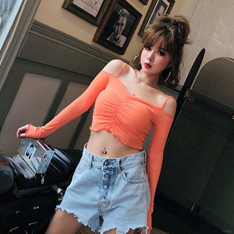 Áo croptop tay dài trễ vai thời trang quyến rũ