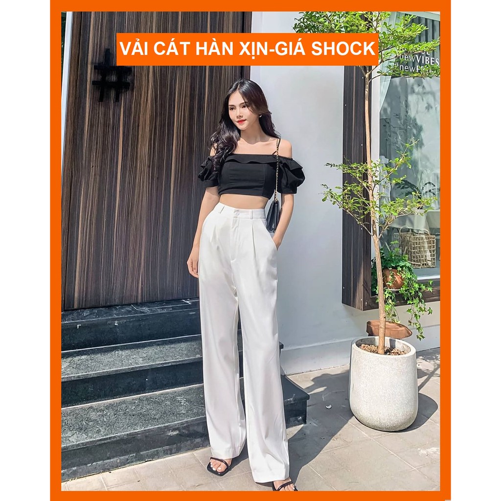 [JOSE10PTD GIẢM 10% TĐ 10K ĐƠN 700K] Quần ống rộng lưng cao kiểu hàn quốc, quần nữ ống rộng lưng cao CÓ CÚC TRƯỚC JOSEE'