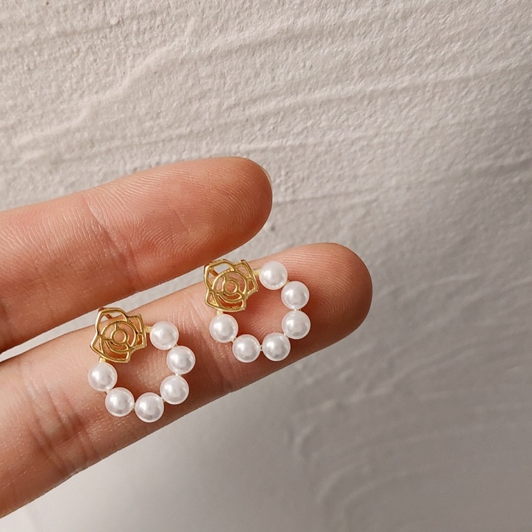 Khuyên tai hoa hồng ngọc s925