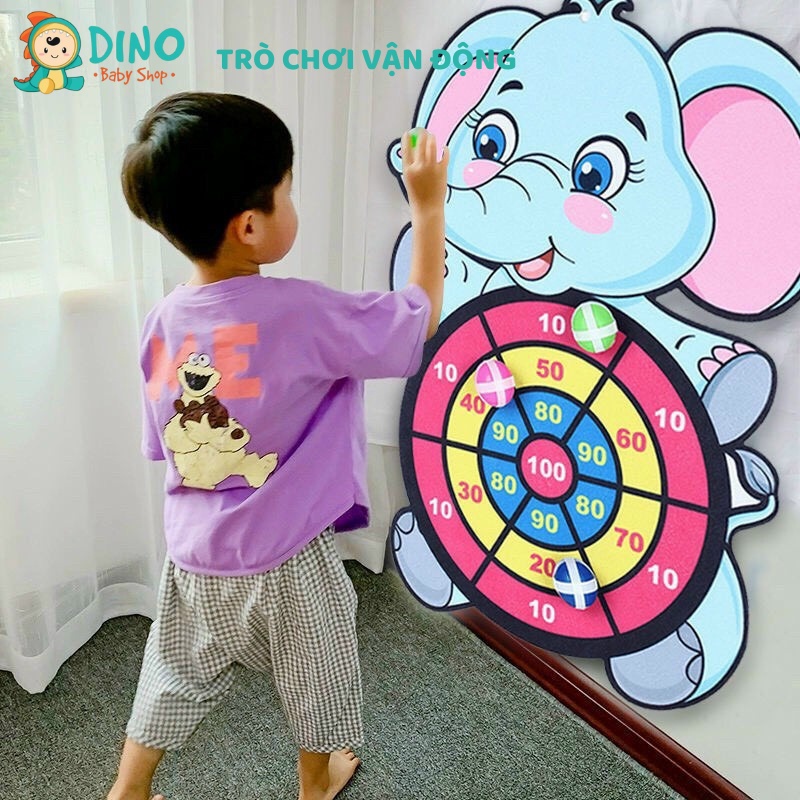 Bảng phi tiêu bóng dính cho bé, bảng ném bóng gai tính điểm hình con vật ngộ nghĩnh Dino