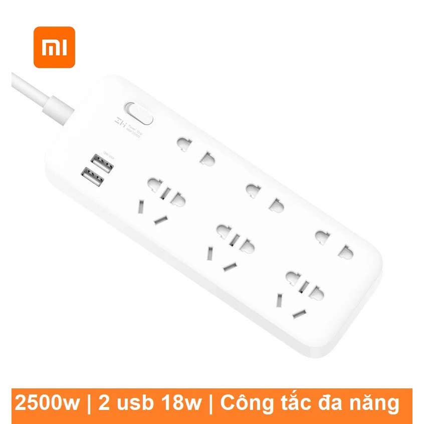 Ổ cắm Xiaomi Zmi Power Strip 6 cổng 2 usb CX05 - Bảo hành 3 tháng