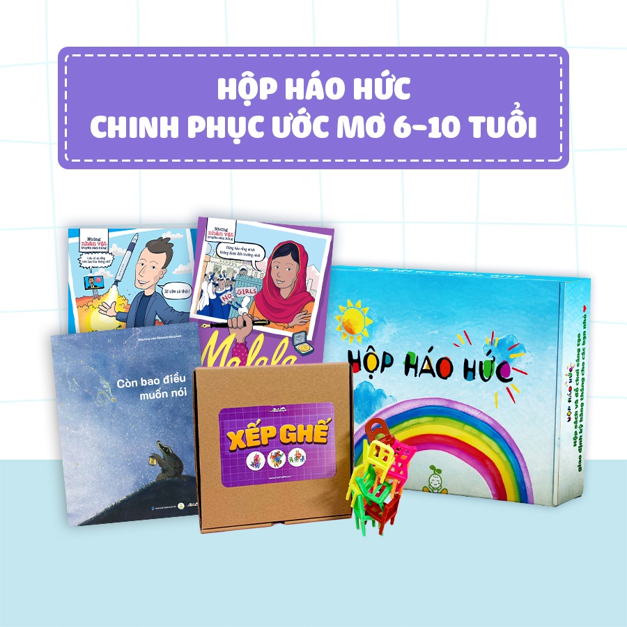 Hộp Háo Hức CHINH PHỤC ƯỚC MƠ cho bé 6-10 tuổi - Đồ chơi Xếp ghế và Combo 3 Sách thiếu nhi