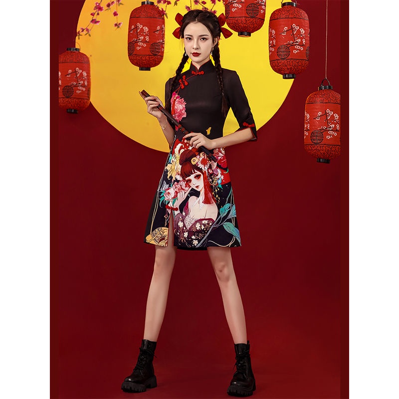 Sườn xám cách tân tay lửng thời trang trẻ trung cho nữ