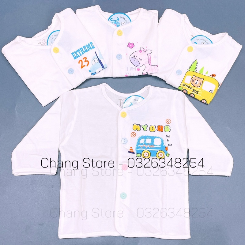 Áo tay dài Jou Baby trắng cổ tim, 100% Cotton Cao Cấp, Vải Mềm, Thoáng mát cho bé từ 3-8kg