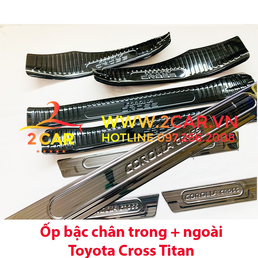 Ốp bậc cửa, Nẹp bước chân trong, ngoài Toyota Cross 2020-2021- 2022- 2023, Hàng Titan xịn - Mẫu 1