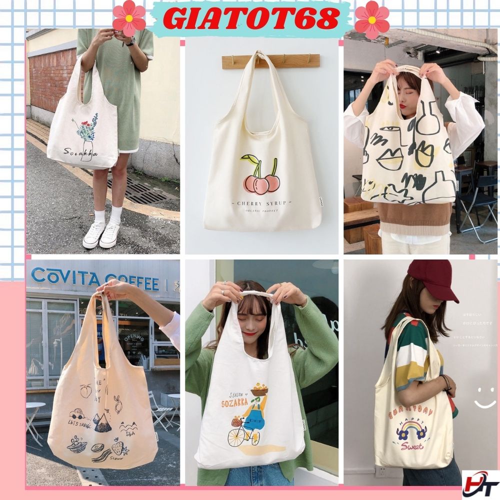 Túi canvas đeo chéo liền thân hoạ tiết ngộ nghĩnh Giatot68 556