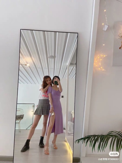 (Hàng sẵn) Váy đầm tím ôm body cổ vuông nhíu ngực xẻ tà | BigBuy360 - bigbuy360.vn