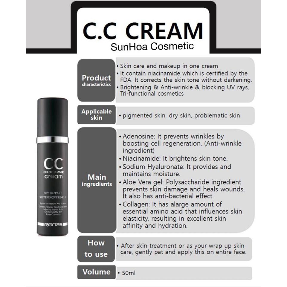 Ronas CC Cream - Kem CC Lót Trang Điểm SPF 38/PA+++ | BigBuy360 - bigbuy360.vn