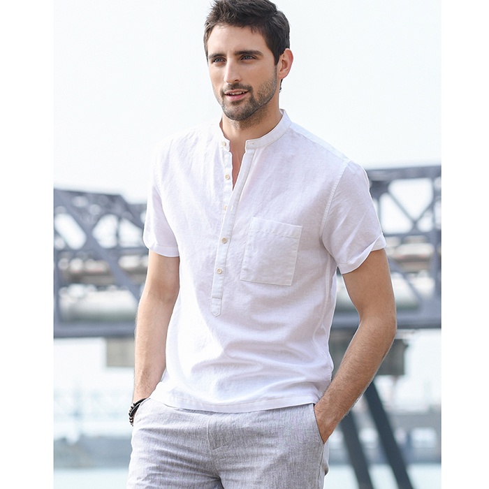 Áo nam cổ tầu linen mềm mát thích hợp mùa hè, thời trang phong cách trẻ