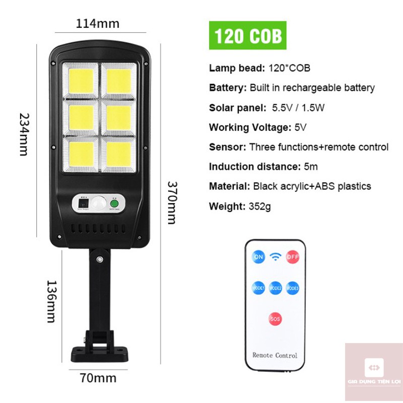 Đèn led năng lượng mặt trời 120COB - 3 chế độ sáng - cảm biến chuyển động