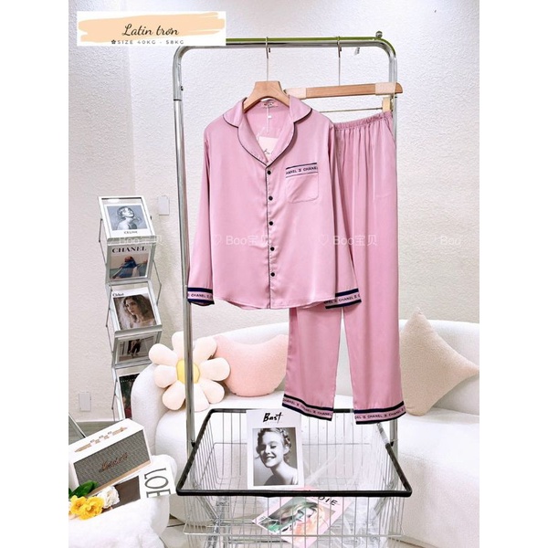 Đồ mặc nhà Pijama lụa latin trơn tay dài size 40_58kg