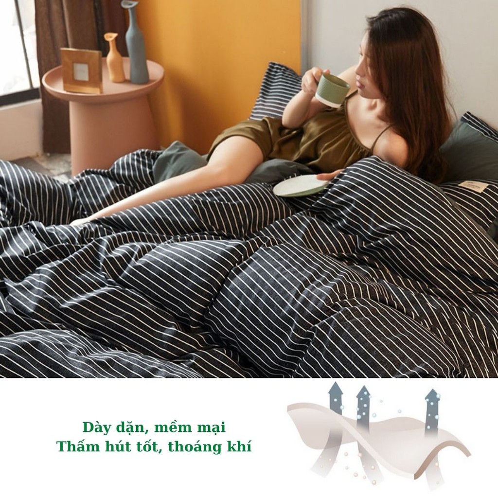 Bộ chăn ga gối Cotton Tici kẻ M2T Bedding chăn ga Hàn Quốc, vỏ chăn mền, drap giường và 2 vỏ gối | BigBuy360 - bigbuy360.vn