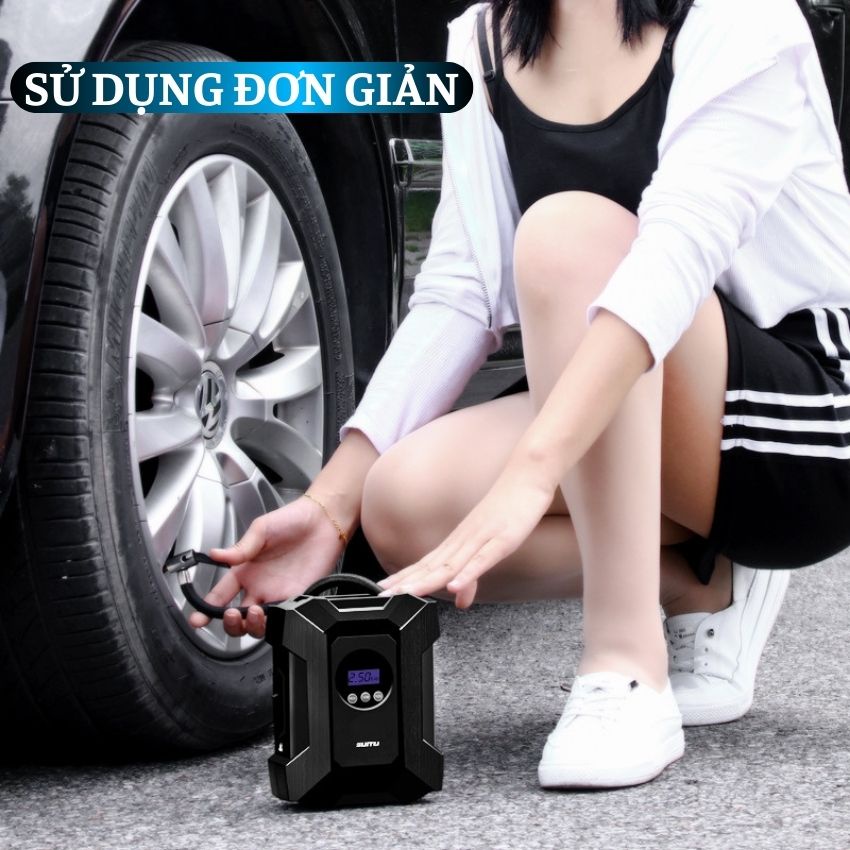 Bơm xe ô tô mini 12v tự ngắt có đồng hồ điện tử đo áp suất lốp sử dụng cho xe 4 đến 7 chỗ, bảo hành 12 tháng