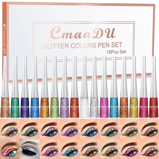 Bút Kẻ Mắt Dạng Lỏng Cmaadu 16 Màu Kim Tuyến Lấp Lánh Tùy Chọn Chống Nước Bền Màu