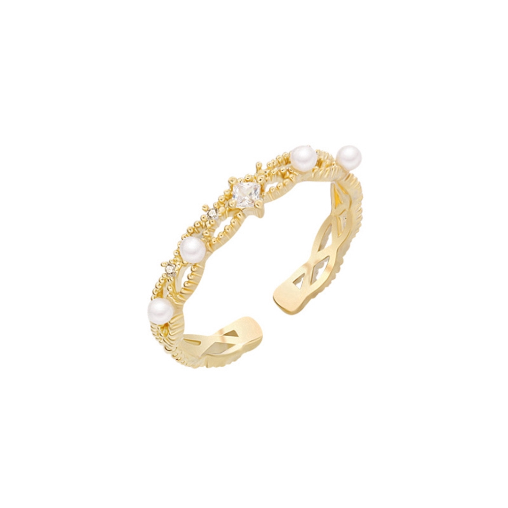 Nhẫn Hở Thiết Kế Hình Hoa Đính Ngọc Trai Nhân Tạo Phong Cách Hàn Quốc