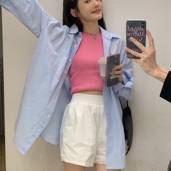 Áo sơ mi ZHELIHANGFEI tay dài cổ bẻ dáng rộng thời trang quyến rũ cho nữ