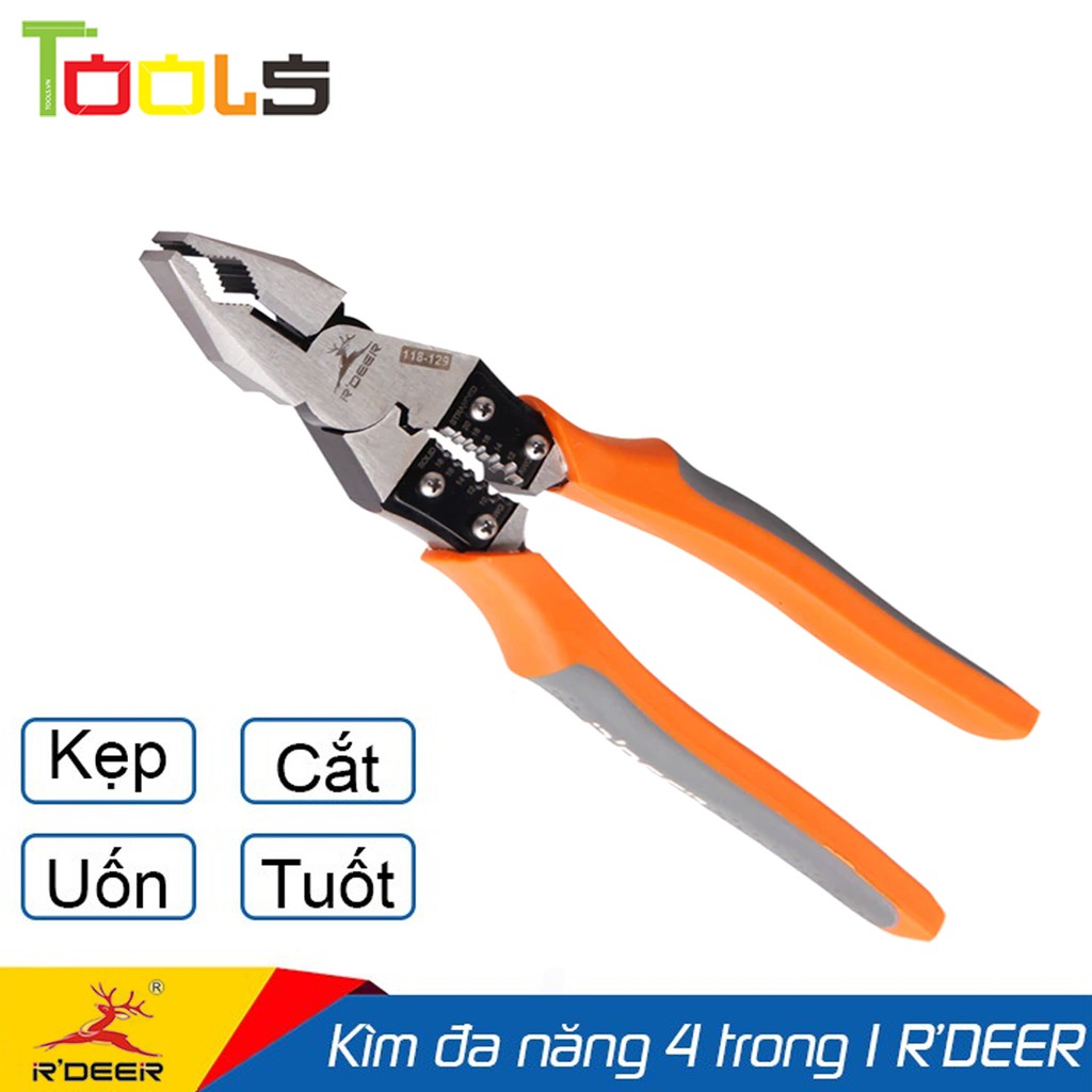 Kìm điện đa năng cao cấp 4 trong 1 R'DEER 118-129 9inch/225mm (Kẹp-Cắt-Uốn-Tuốt dây)