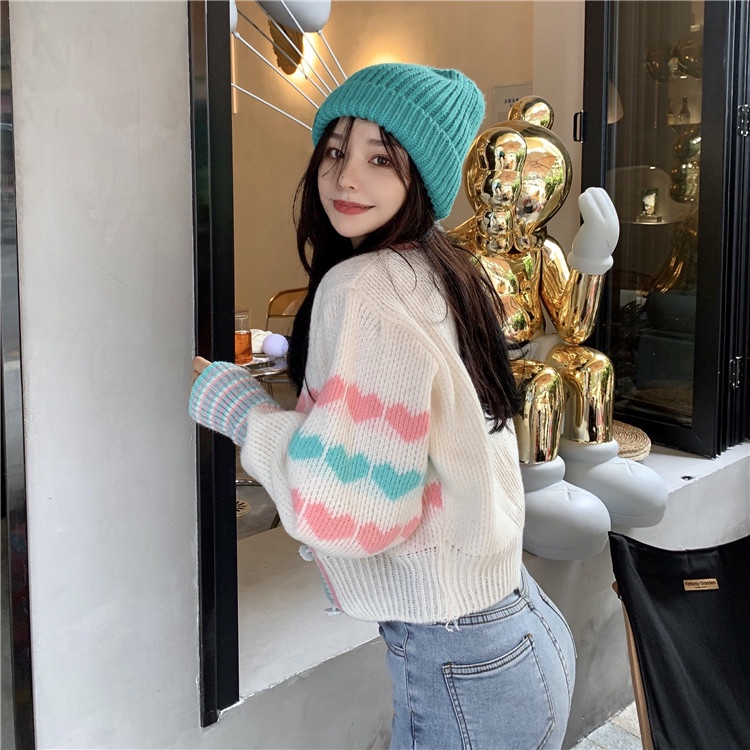 Áo Khoác Cardigan Dệt Kim Cổ Chữ V Màu Sắc Ngọt Ngào Cho Nữ