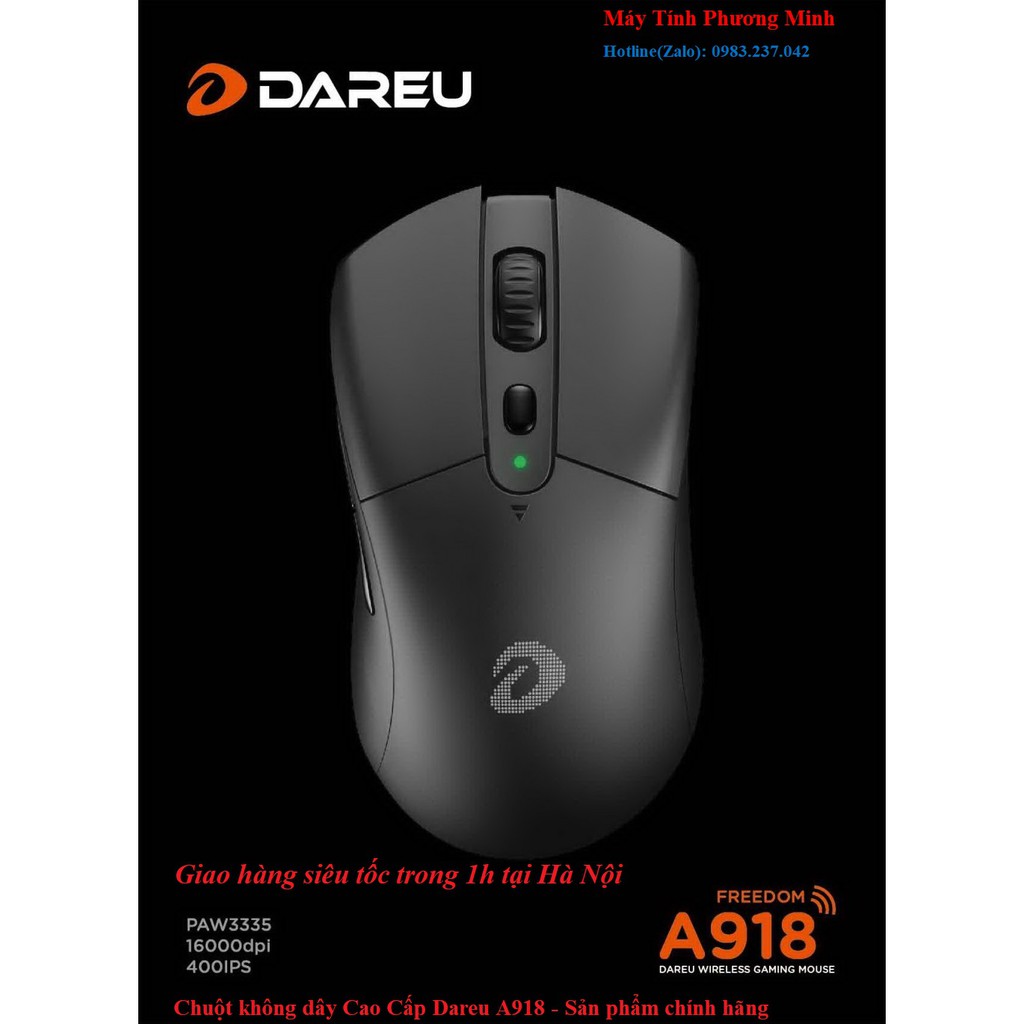 Chuột Gaming không dây DAREU A918 - BLACK (PixArt PAW3335) _Bảo hành 24 tháng chính hãng