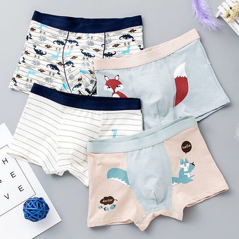 Bộ 4 quần lót boxer họa tiết động vật hoạt hình dễ thương cho bé trai