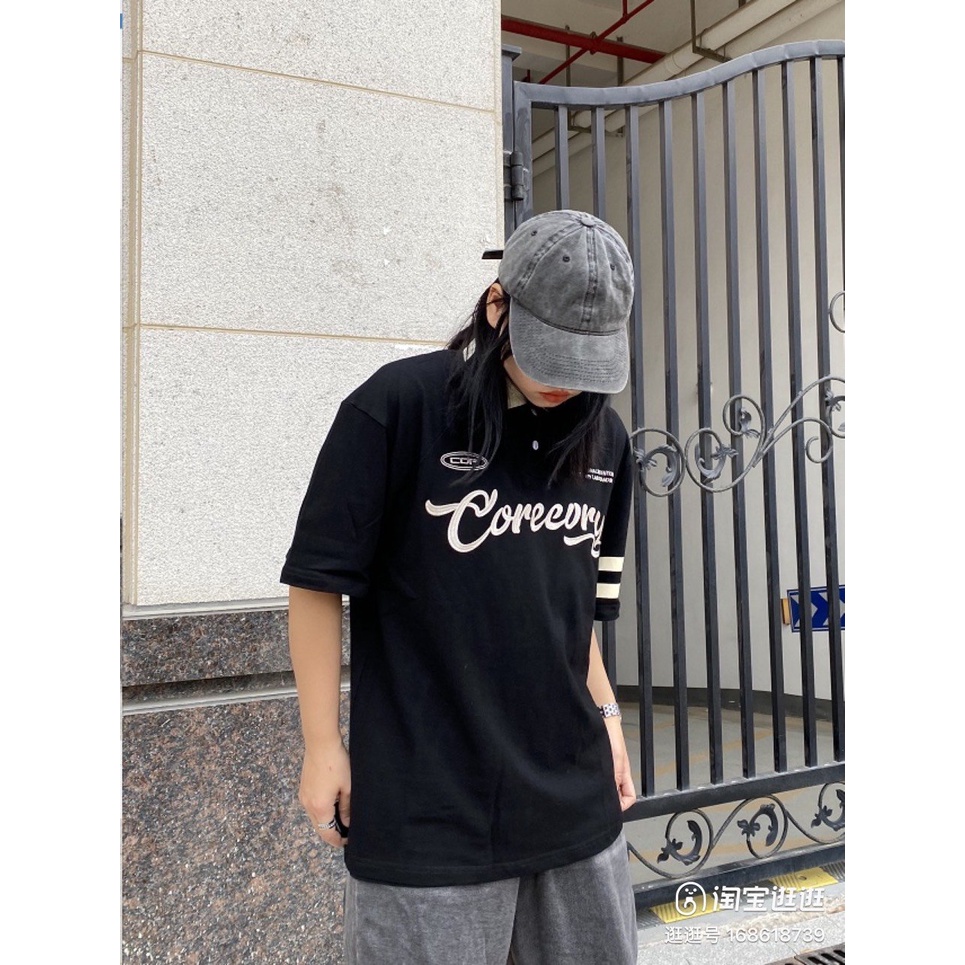 Áo polo unisex tay lỡ form rộng Coreeory, áo thun có cổ nam nữ chất cotton - Gin Store