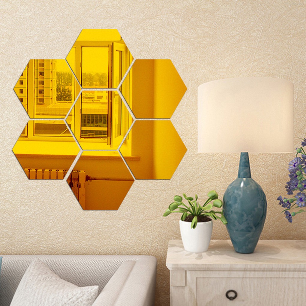 12pcs/set Hexagon Removable Acrylic Wall Stickers 3D Mirror Like Bedroom Mural Living Room Wall Ornaments  Kitchentool