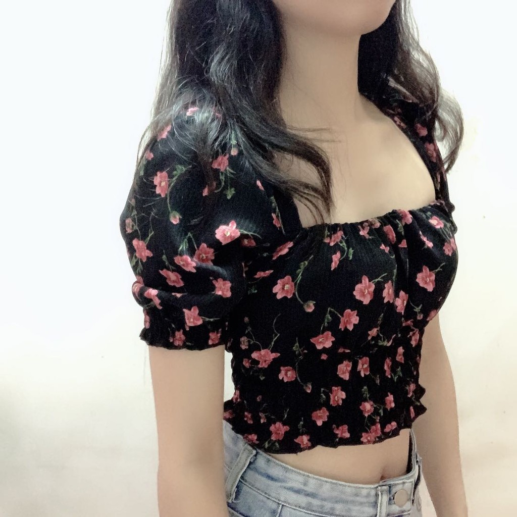 Áo Sơ Mi Chiffon Tay Lửng Cổ Vuông In Họa Tiết Hoa Phong Cách Hàn Quốc Thời Trang Cho Nữ | BigBuy360 - bigbuy360.vn