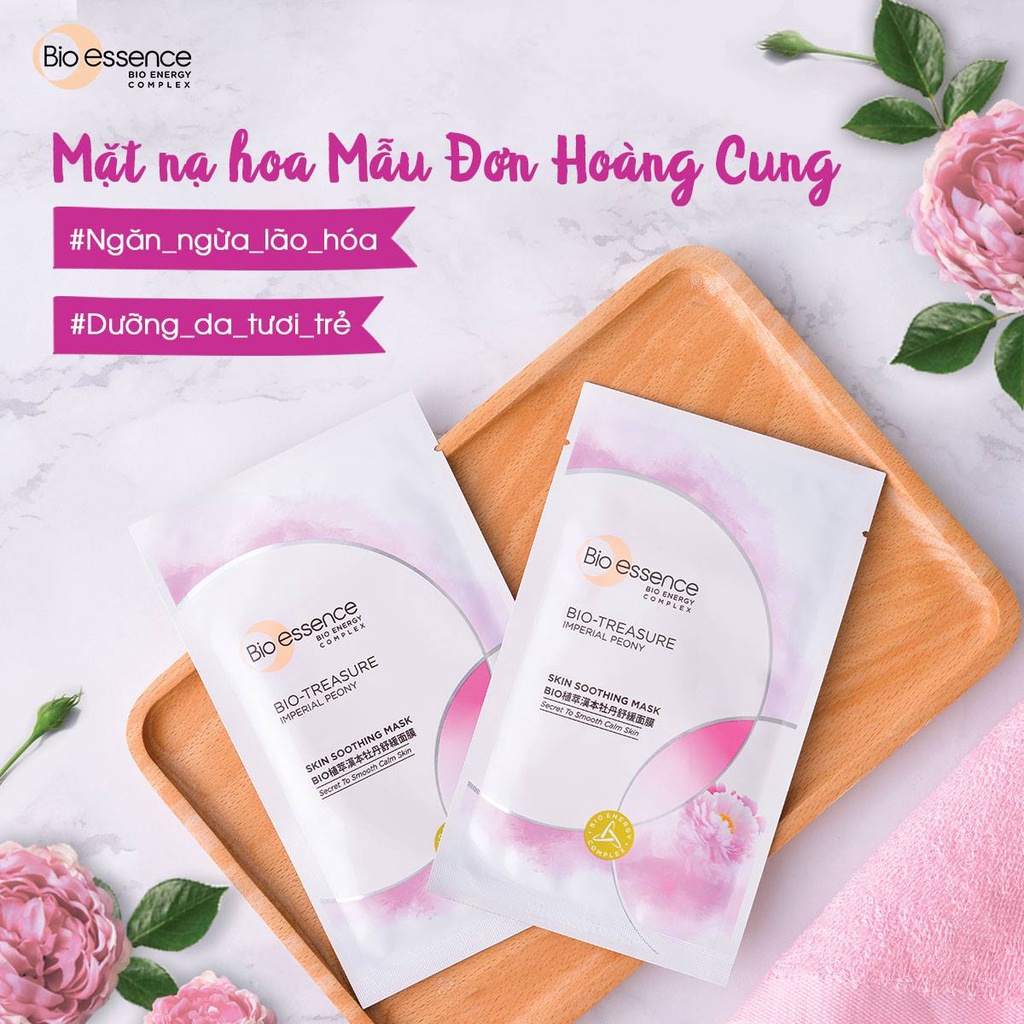 Hộp 12 Mặt Nạ Dưỡng Da Tươi Trẻ Chiết Xuất Hoa Mẫu Đơn Bio-Essence Bio-Treasure Skin Soothing Mask 12x20ml