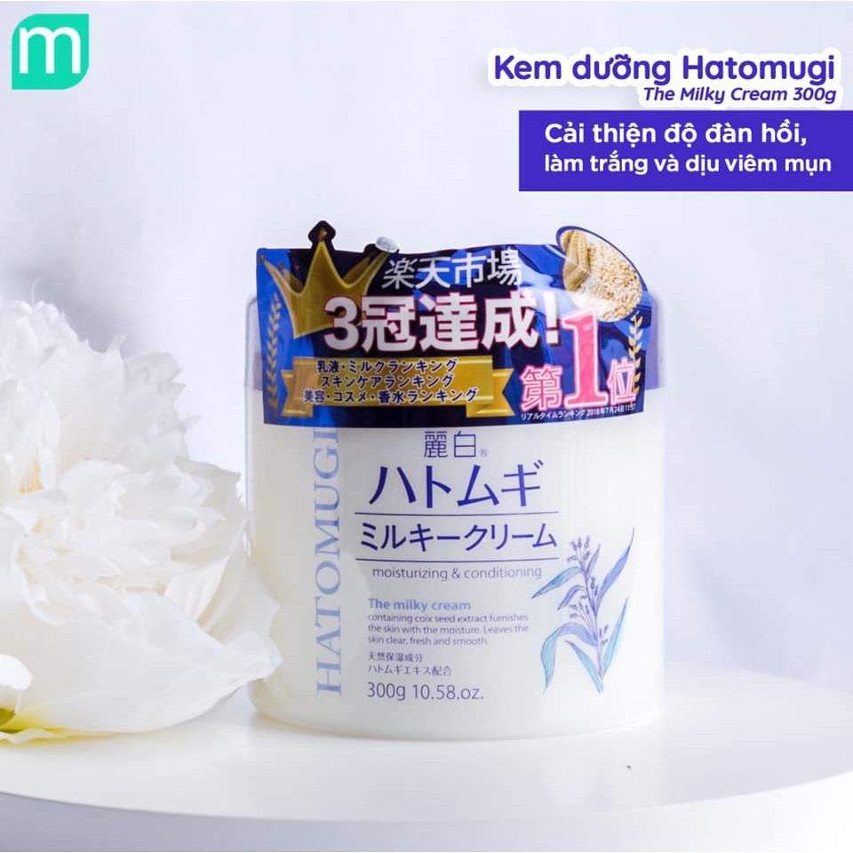 Kem Dưỡng Ẩm Trắng Da Hatomugi Kumano Moisturizing & Conditioning The Milky Cream 300gr