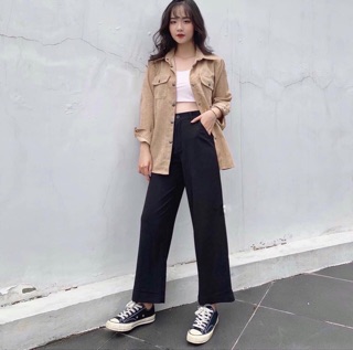 Quần tây đen nữ simple pant ống rộng siêu hack dáng - quần basic đen