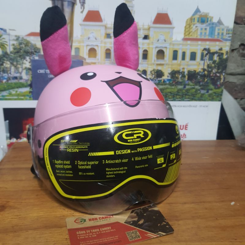 Nón bảo hiểm picachu cho bé siêu cute mũ bảo hiểm trẻ em từ 1 _6 tuổi hàng công ty camry siêu chất lượng cho bé