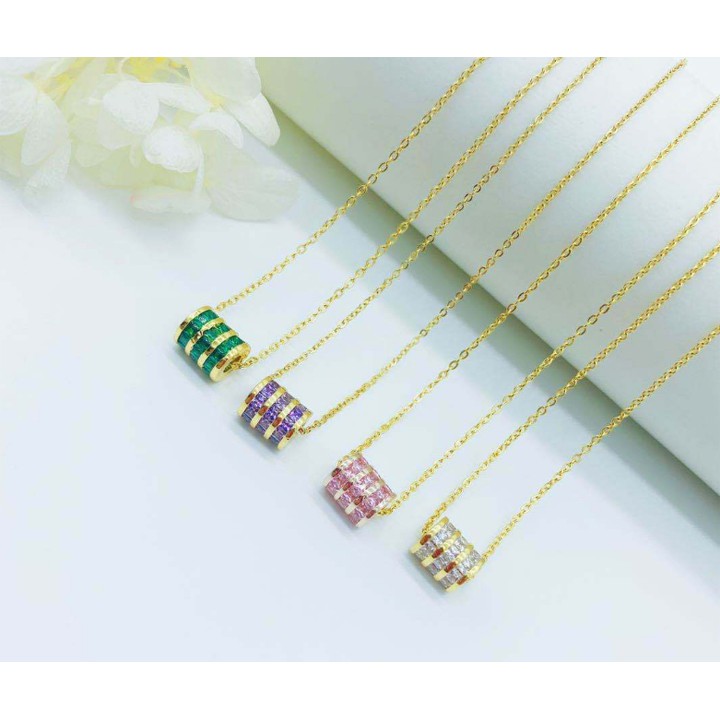 DÂY CHUYỀN NỮ TITAN ỐNG TRÒN 3 HÀNG ĐÁ siêu đẹp, bền màu, chuẩn thời trang