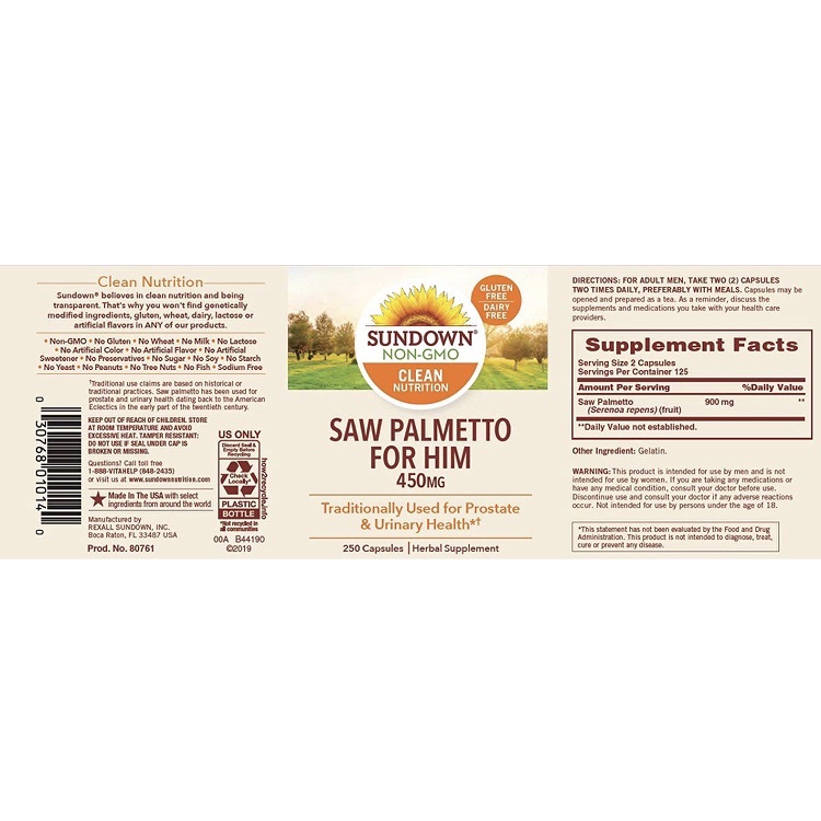 Viên uống hỗ trợ tuyến tiền liệt Saw Palmetto Sundown 250 viên USA