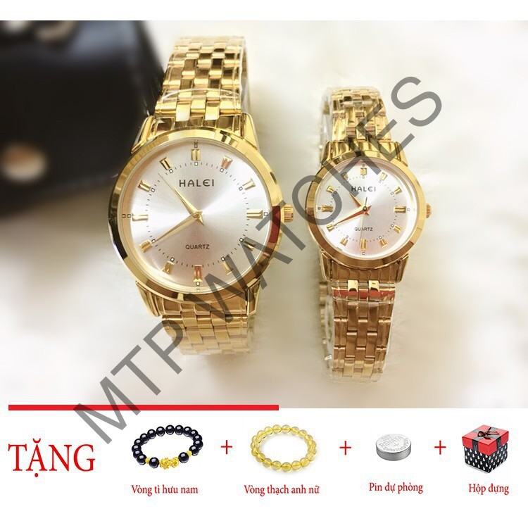 Đồng hồ cặp đôi dây thép Halei Gold platium sang trọng -MTP WATCHES