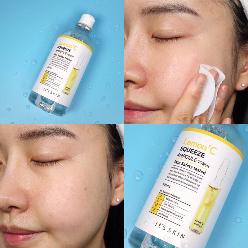 Nước hoa hồng giúp dưỡng ẩm nuôi dưỡng làn da mềm mại It's skin Lemon' C Squeeze Ampoule Toner 500ml