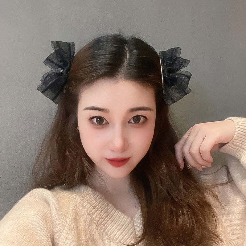 Nơ Kẹp Tóc Phối Ren Đen Trắng Phong Cách Nhật Bản