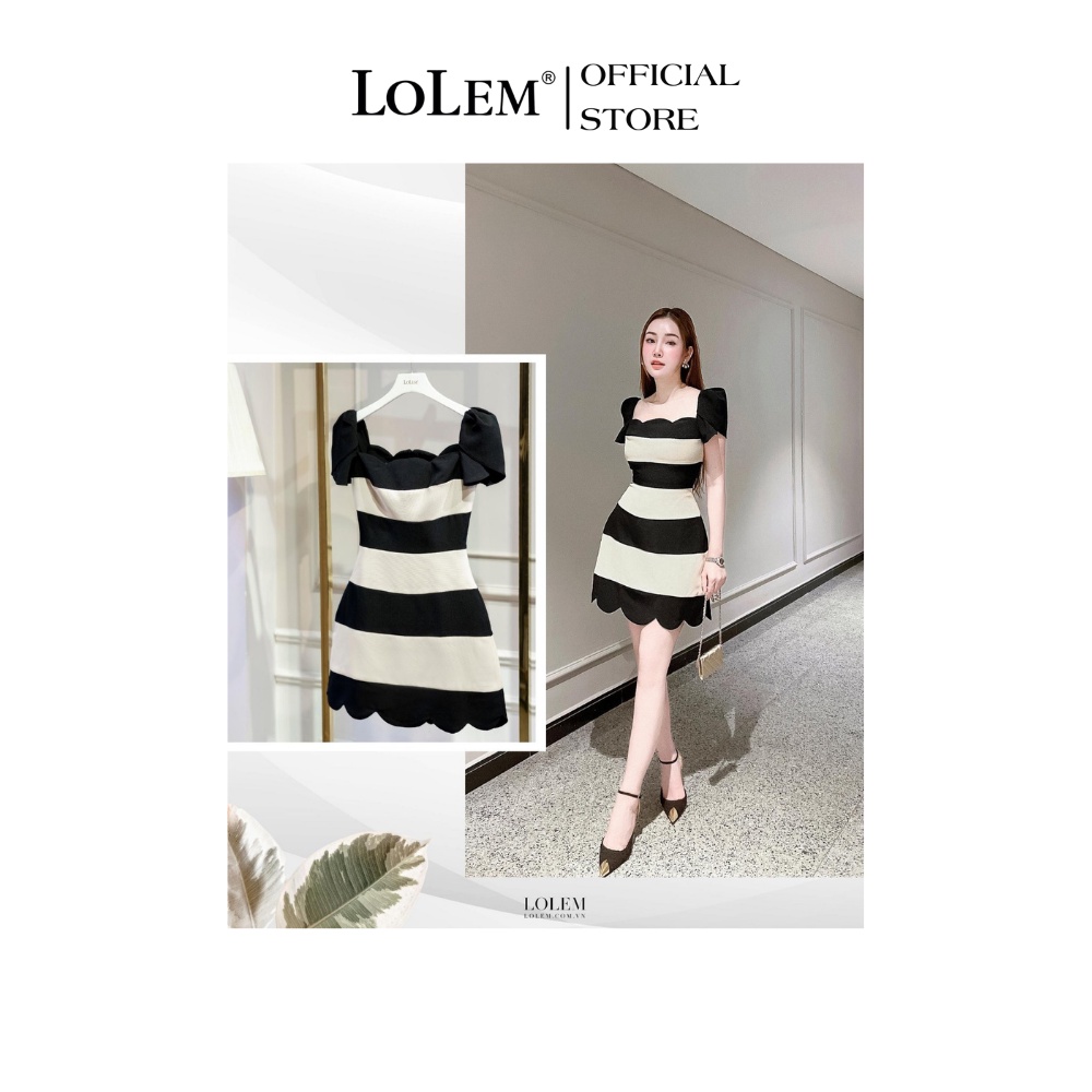 Đầm xòe chữ A vải gạo Mỹ lai lượn sóng kết hợp tay cánh tiên bồng LOLEM DX315