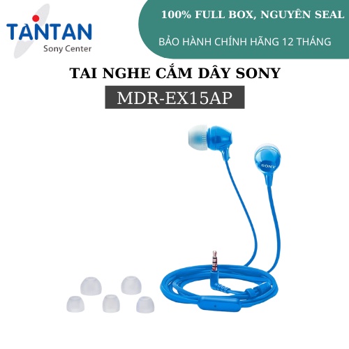 Tai nghe NHÉT TAI Sony MDR-EX15AP | FREESHIP | Dây 1.2m - Jack cắm stereo mạ vàng - Màng loa Neodymium 9mm - Microphone