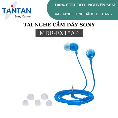 Tai nghe NHÉT TAI Sony MDR-EX15AP | FREESHIP | Dây 1.2m - Jack cắm stereo mạ vàng - Màng loa Neodymium 9mm - Micro