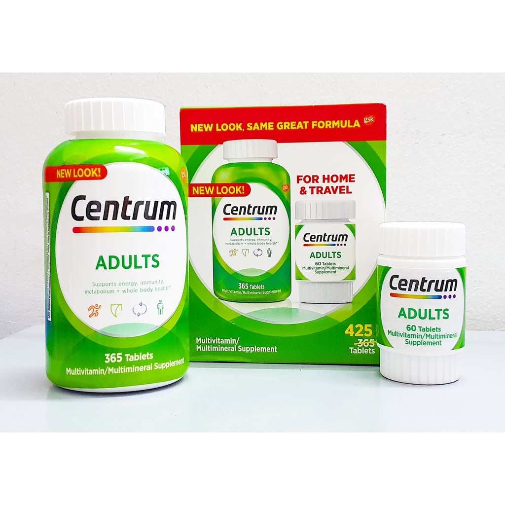 Vitamin Tổng Hợp Adults centrum Hộp 425 viên của Mỹ (2 chai: 365 viên + 60 viên) Cho Nam Nữ dưới 50 tuổi