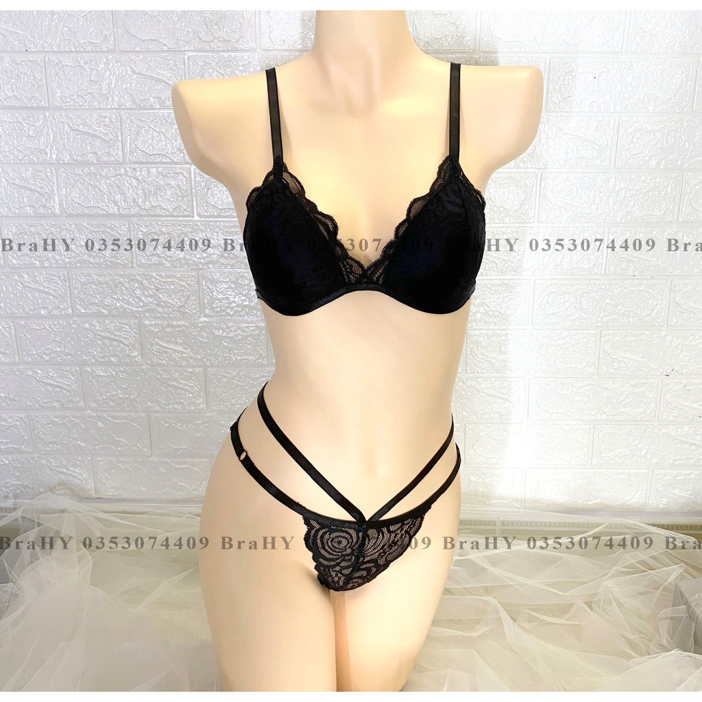 Bộ đồ lót ren bralette đen dây sexy có mút mỏng hàng thiết kế cao cấp BRAHY 003