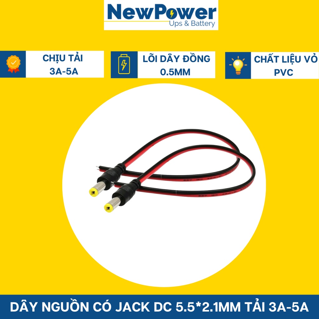 Dây nguồn có jack DC 5.5*2.1mm chịu tải 3-5A