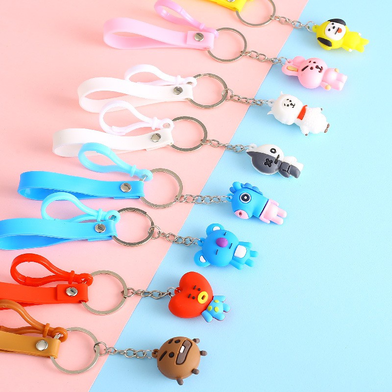 Móc khóa BT21 silicon có tag màu, móc khóa thần tượng âm nhạc