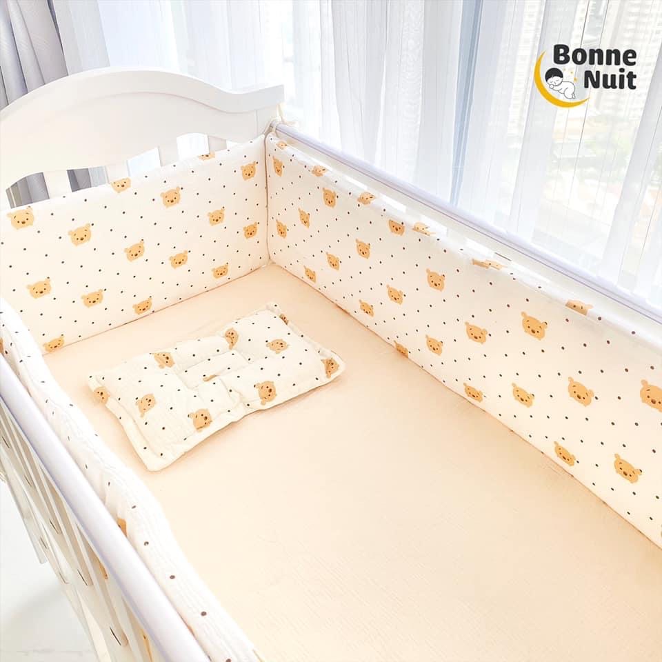 Quây cũi 4 mặt vải Muslin cao cấp có vỏ tháo rời (chưa bao gồm ga gối)