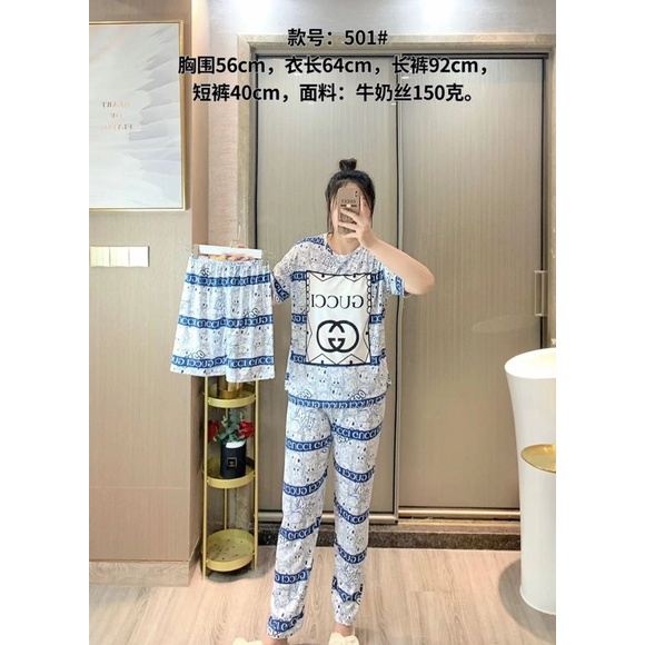 Đồ bộ mặc nhà 2 quần, Bộ thun Quảng Châu tay ngắn quần dài , set 3 món tay cộc, Ship Hoả Tốc trong 30’