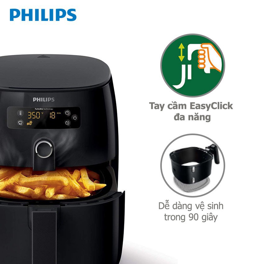 Nồi chiền không dầu Philips HD9745, 1500W, công nghệ Loại bỏ chất béo, có vĩ nướng bánh, bảo hành 2 năm toàn cầu