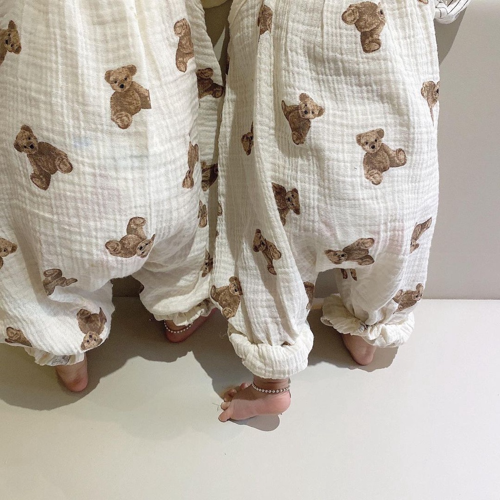 Bộ Áo Liền Quần Hai Dây Hình Gấu Dễ Thương + Nón Thời Trang Mùa Hè Cho Bé Sơ Sinh