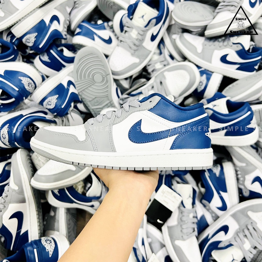 Giày Nike Air Jordan 1 Low French Blue Chính Hãng 💙SIMPLE SNEAKER💙 Air Jordan 1 White Grey Blue
