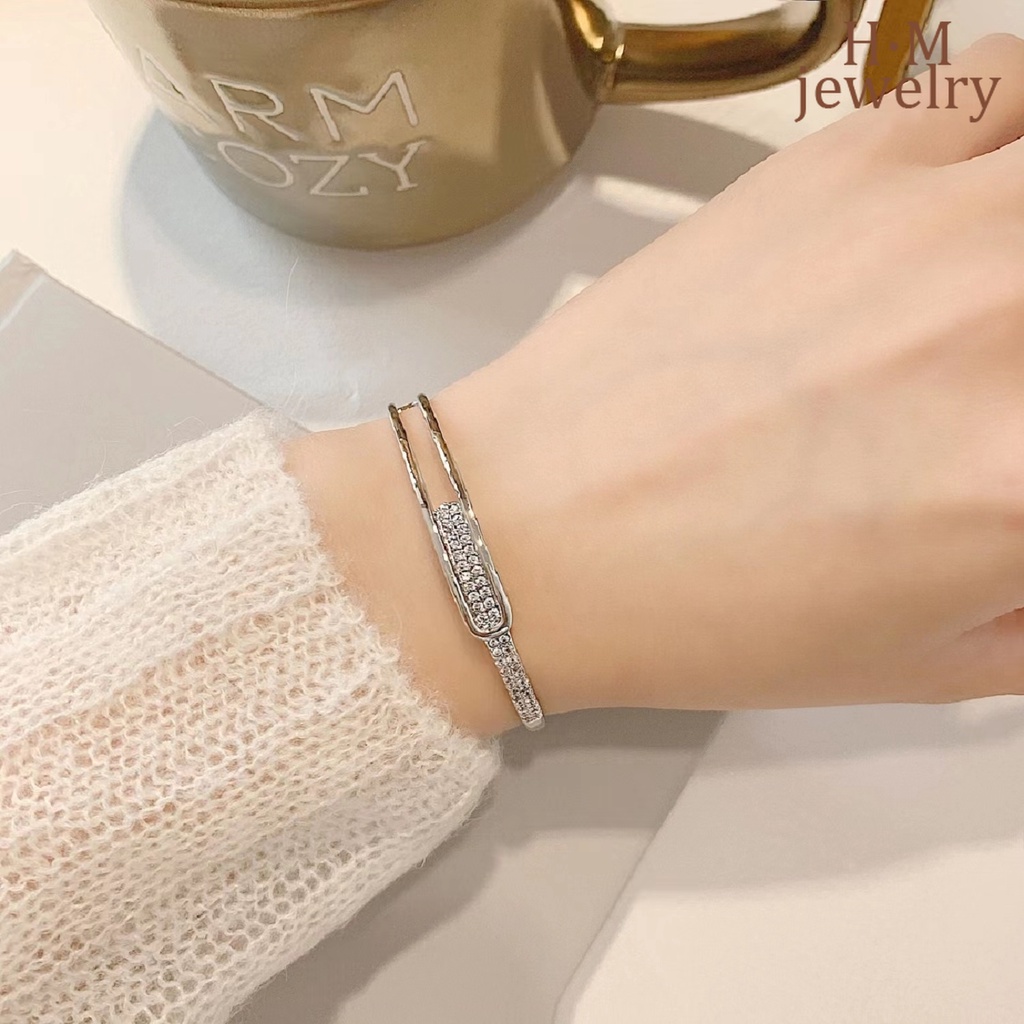 Vòng Tay Mở Đính Đá Kim Cương Lấp Lánh Siêu Sáng Lấp Lánh Kiểu Mới S925