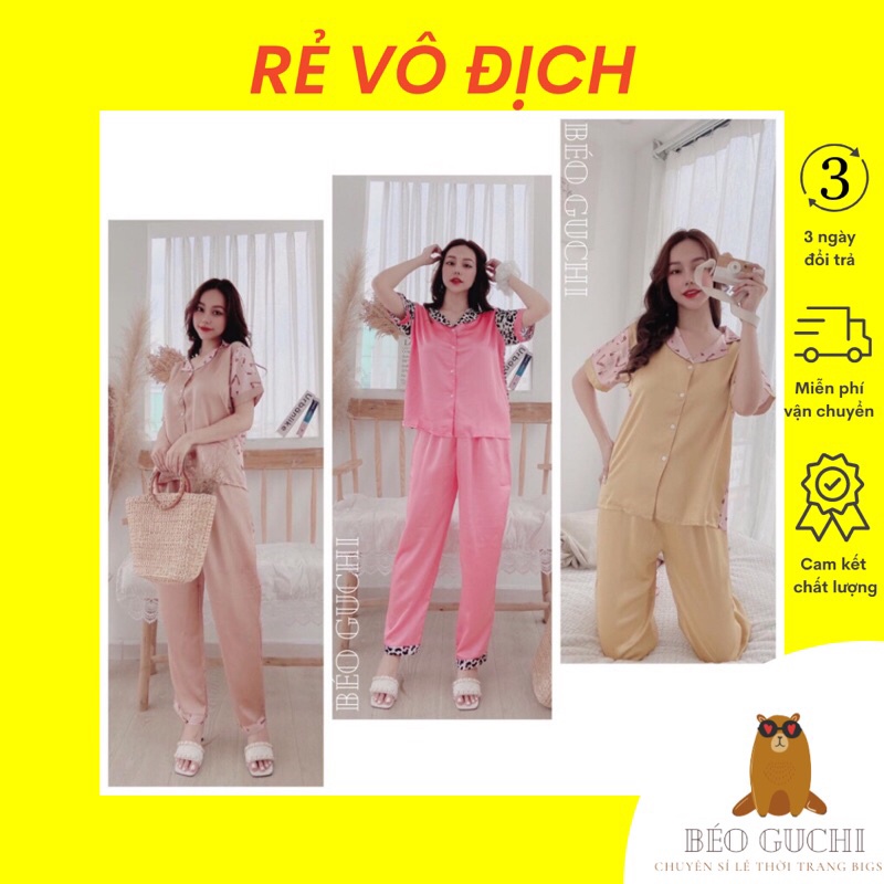 Dài tay ngắn Pijama Bigsize 🌸50-110kg 🌿 Satin cao cấp - Đồ bộ nữ đồ ngủ mặc nhà